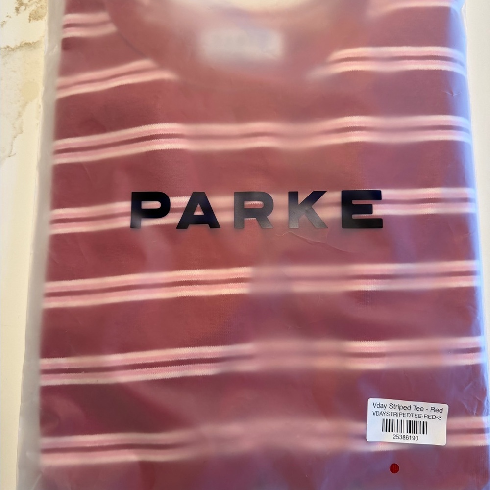 PARKE Small Women's Red & Pink Striped Short Sleeve Tee Shirt Valentine’s Drop